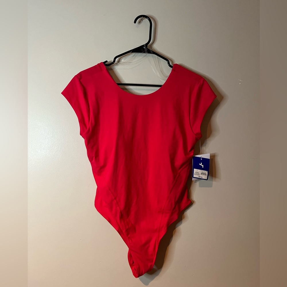 JoyLab Lollipop Red Scoop Back Cap Sleeve Bodysuit